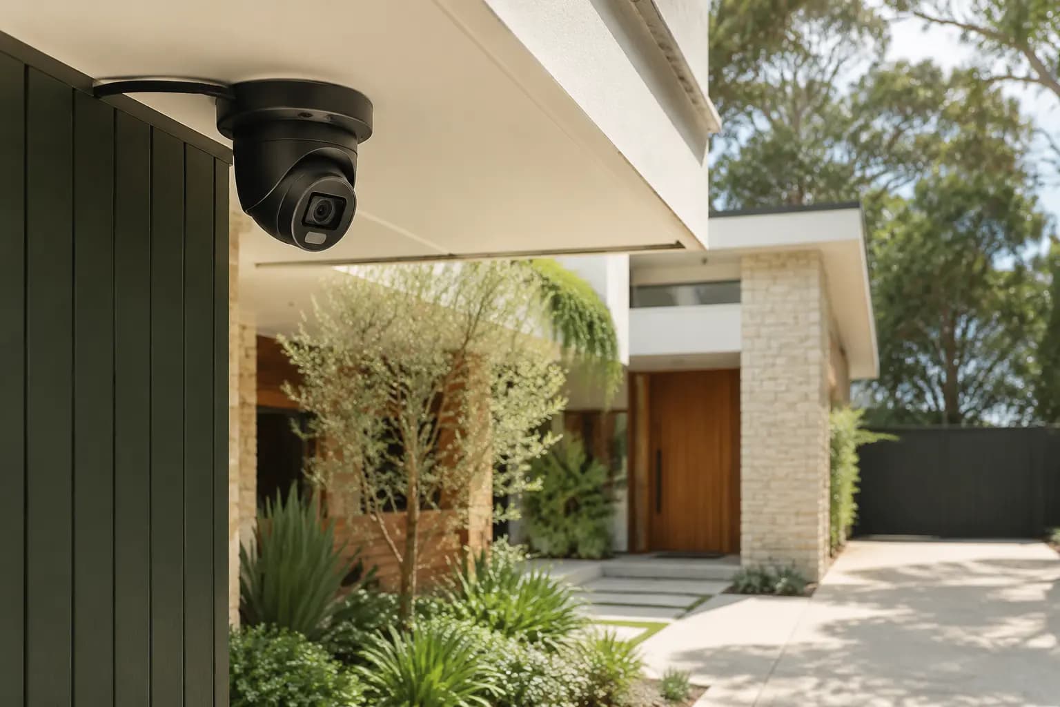 Professional CCTV camera protecting a modern residence