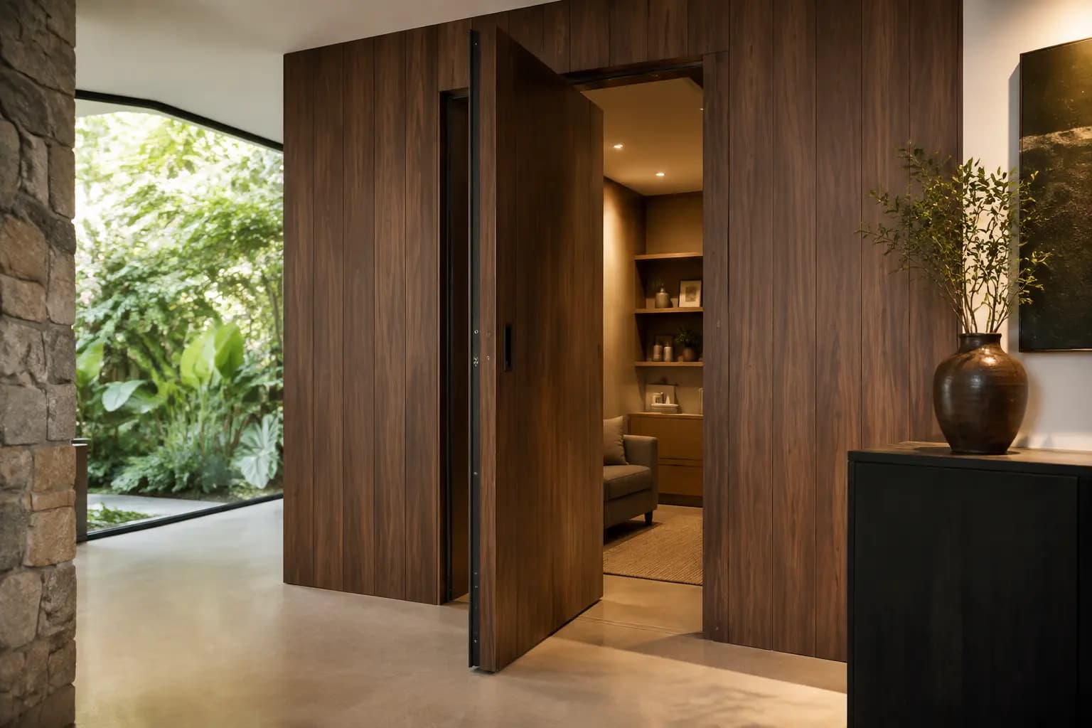 Discreet safe room integrated into a contemporary home